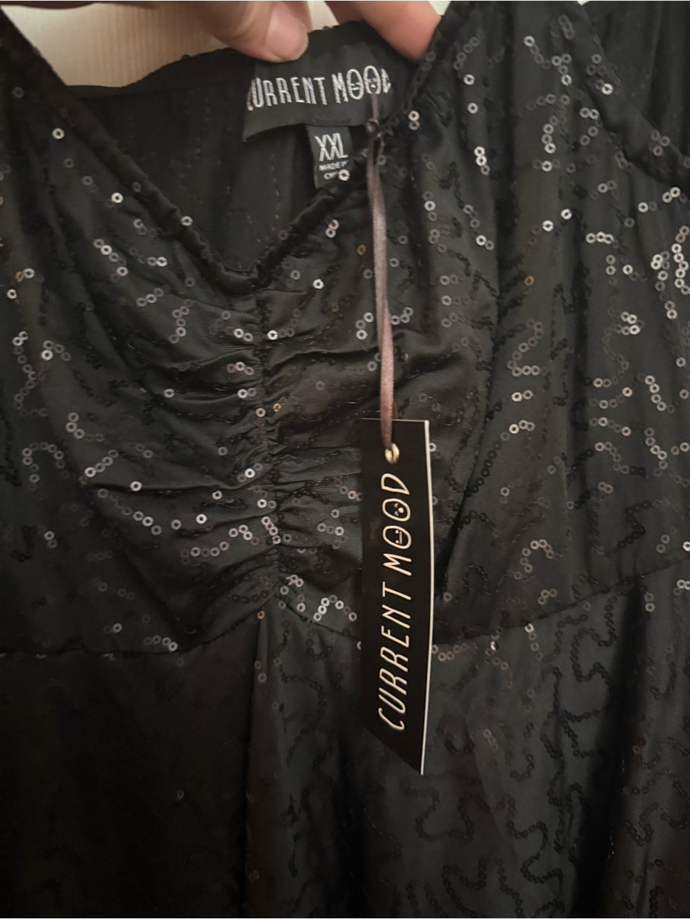 CURRENT MOOD Black Sequin Ruched Prom Dress